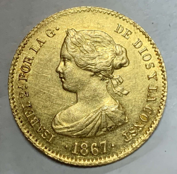 4 Эскудо 1867 год. Испания. 312