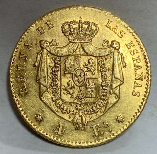 4 Эскудо 1867 год. Испания. 312